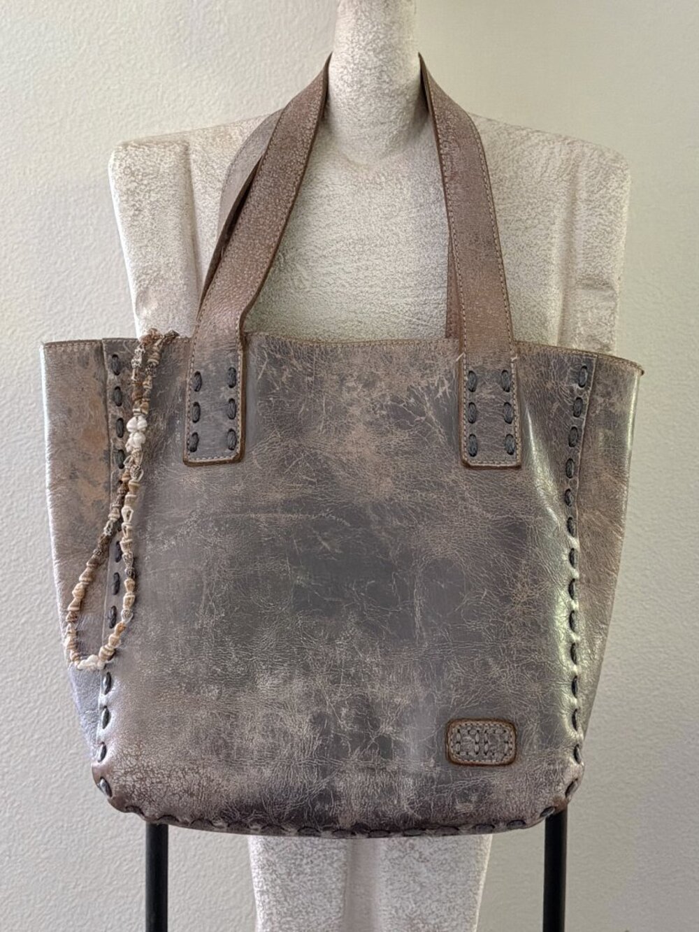 Bed Stu Stevie Distressed Taupe-Brown/Gray Leather Tote